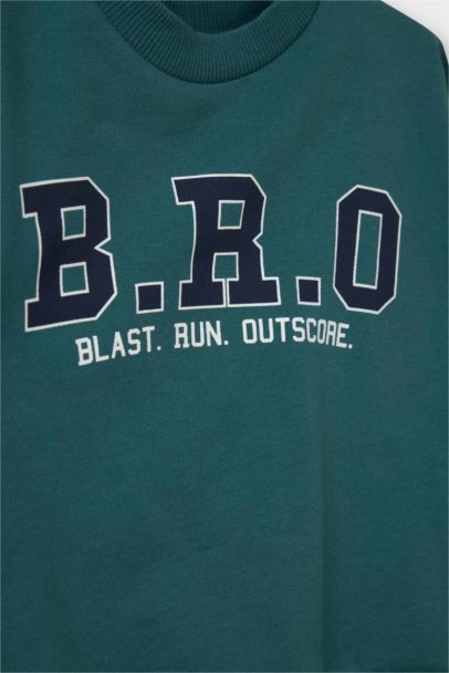 2'li Takım Baskılı Sweatshirt Jean Pantolon Erkek Bebek