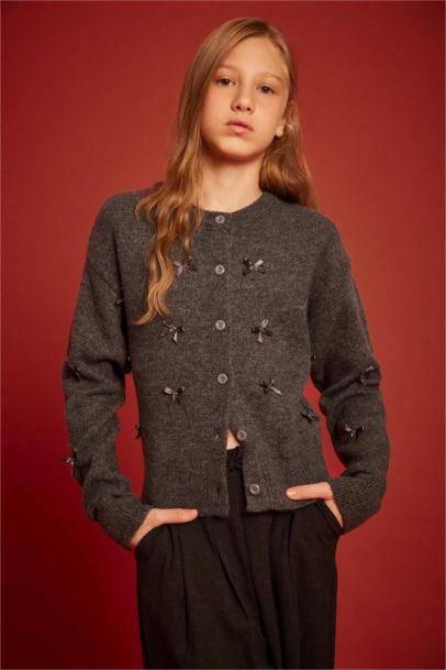 Girl 3D Crew Neck Cardigan