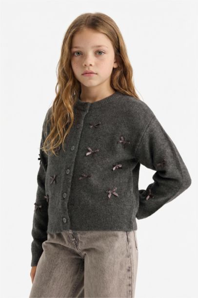 Girl 3D Crew Neck Cardigan