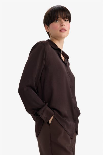 قميص ردن طويل ستان قصة عادية بياقة قميص