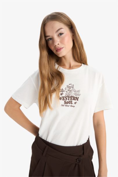 Oversize Loose Fit Crew Neck Printed T-Shirt