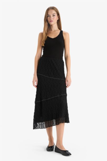 A Kesim Normal Bel Dantel Midi Etek