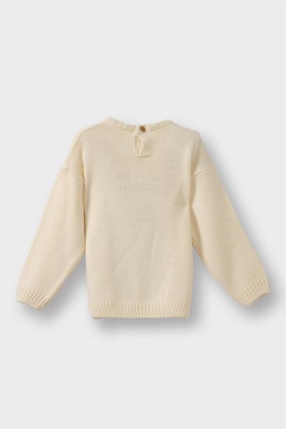 Büyük Yaka Ayı Baskılı Triko Kazak Kız Bebek