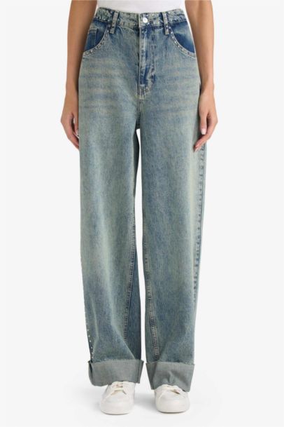 Straight Fit High Waist Denim Trousers