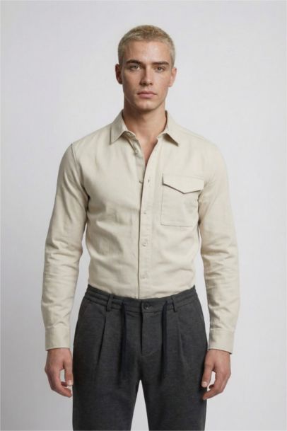 جاكيت قميص تويل اوفر سايز بياقة بولو