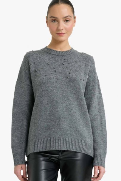 Oversize Fit Crew Neck Embroidered Knitwear Pullover