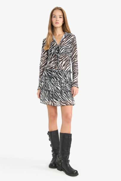 Coool Zebra Desenli Tulle Normal Waist Mini Knitted Skirt