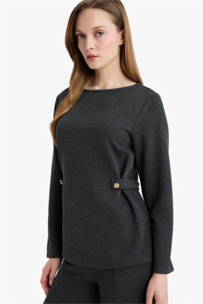 Regular Fit Boat Neck Pique Long Sleeve T-Shirt