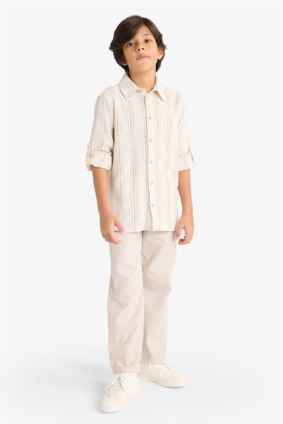 Boy Polo Collar Striped Long Sleeve Shirt