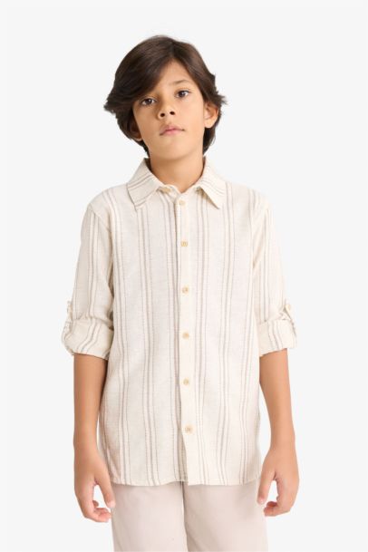 Boy Polo Collar Striped Long Sleeve Shirt