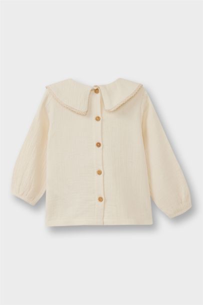 بلوزة بناتي فلورال ردن طويل موسلين قصة عادية