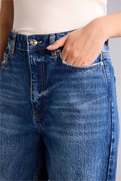 Jean pantalon délavé long taille haute Coupe droite