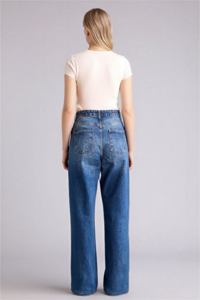 Jean pantalon délavé long taille haute Coupe droite