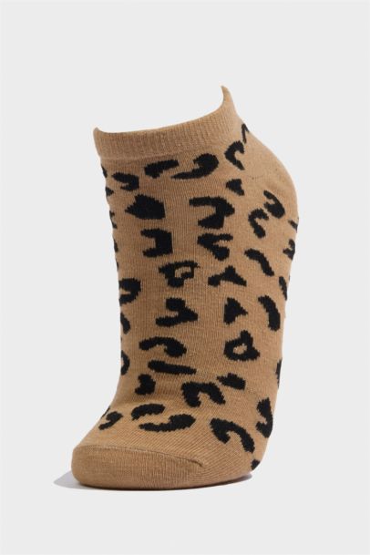 Kadın Leopar Desenli 5'li Pamuklu Patik Çorap