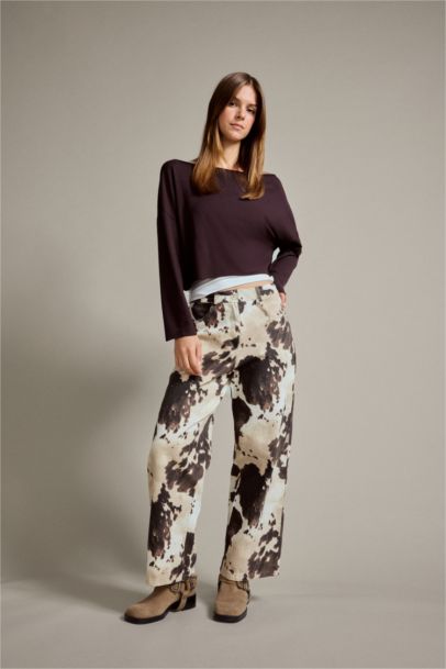 Relax Fit Animal Print Denim Trousers