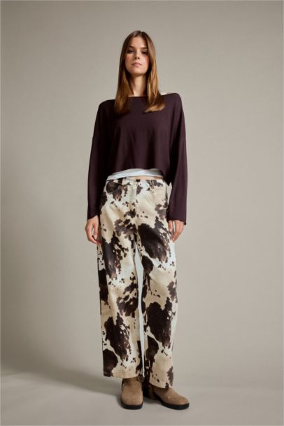 Relax Fit Animal Print Denim Trousers