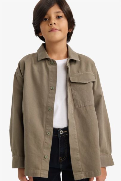 Oversize Geniş Kalıp Polo Yaka Uzun Kollu Gömlek Erkek Çocuk