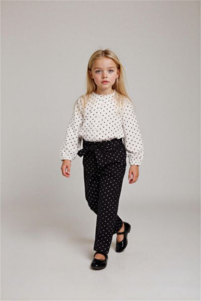 بنطرون بناتي منقط بوبلين وايد ليج برجل عادي