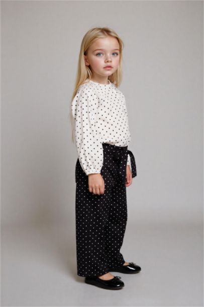 بنطرون بناتي منقط بوبلين وايد ليج برجل عادي