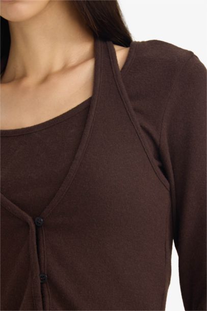 Halter Neck Layered Ribbed Long Sleeve T-shirt