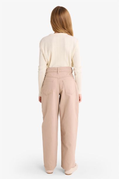 Girl Baggy Fit Leopard Scarf Detail Gabardine Trousers