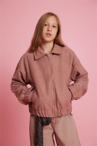 Regular Fit Zip Polo Collar Wool Jacket