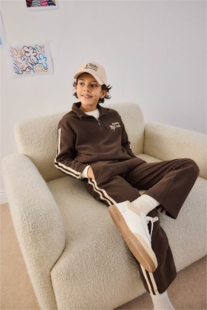 2'li Takım Yarım Fermuarlı Baskılı Sweatshirt Eşofman Altı Erkek Çocuk