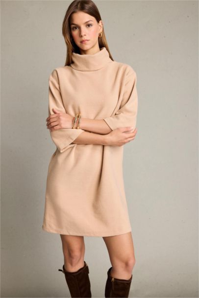 Balıkçı Yaka Yarım Kollu Mini Elbise