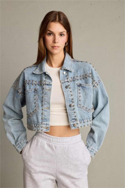 Crop Düğmeli Denim Ceket