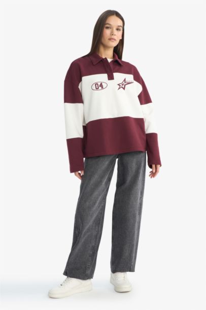 Regular Fit Printed Polo Collar Sweatshirt