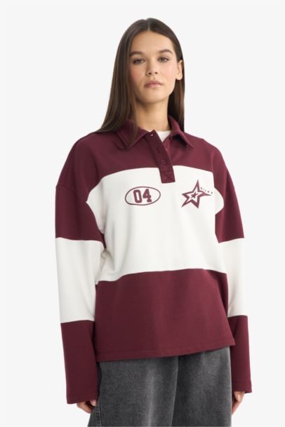 Regular Fit Printed Polo Collar Sweatshirt