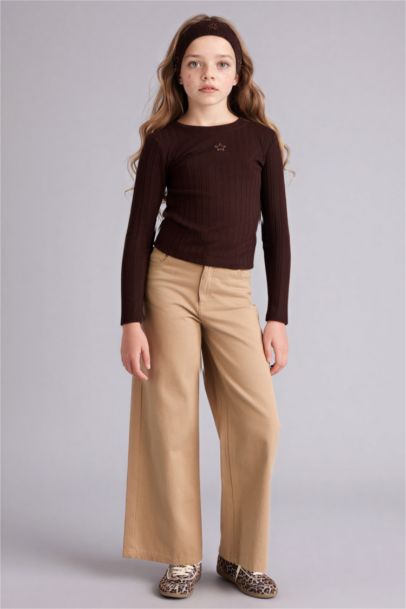 تيشيرت ردن طويل مضلع سليم فيت