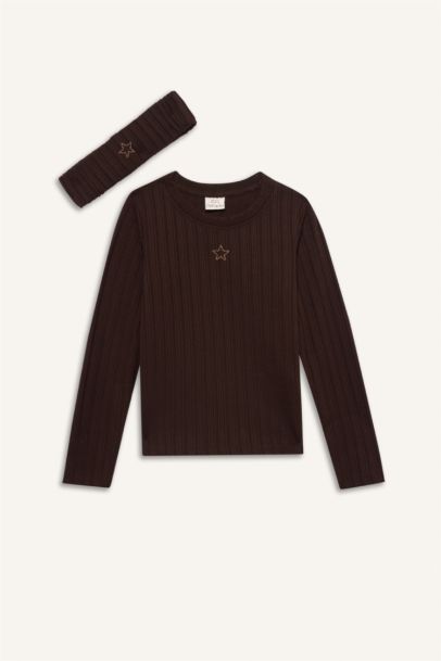 تيشيرت ردن طويل مضلع سليم فيت