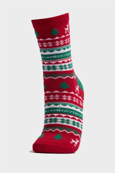 Kadın Kutulu Yılbaşı Temalı 2'li Pamuklu Uzun Çorap
