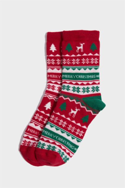 Kız Çocuk Kutulu Yılbaşı Temalı 2'li Pamuklu Uzun Çorap