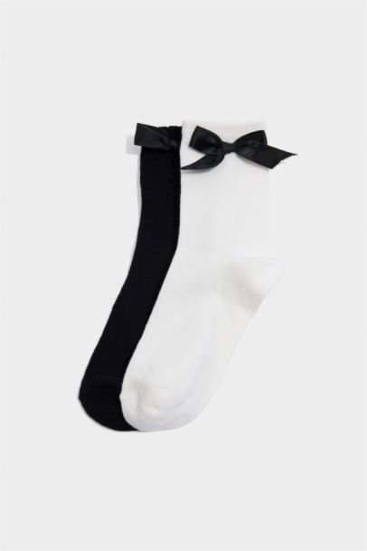 Kız Çocuk Kurdele 2'li Pamuklu Uzun Çorap