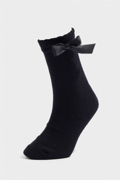 Kız Çocuk Kurdele 2'li Pamuklu Uzun Çorap