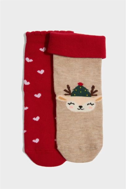 Lot de 2 Chaussettes de Noël longues en coton pour bébé fille