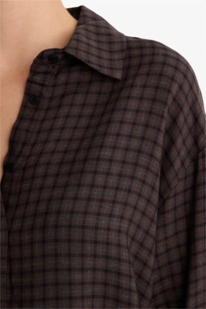 Regular Fit Shirt Collar Flanel Plaid Long Sleeve Shirt