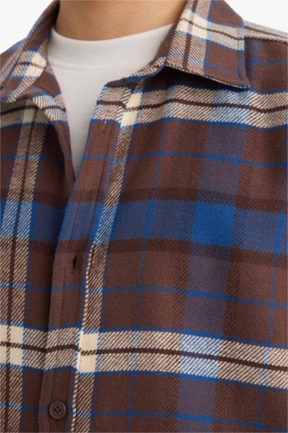 قميص كاروهات ردن طويل قصة عادية