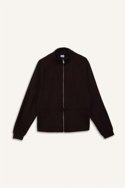 Standard Fit Stand Collar Fleece Lining Modal Cardigan