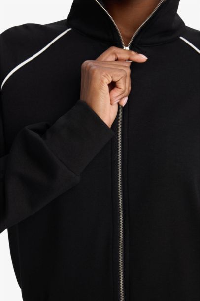 Standard Fit Stand Collar Fleece Lining Modal Cardigan