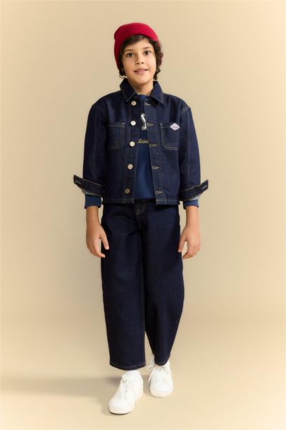 Düğmeli Nakışlı Denim Ceket Erkek Çocuk