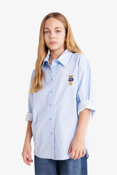 Girl Poplin Long Sleeve Striped Shirt