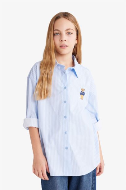 Girl Poplin Long Sleeve Striped Shirt