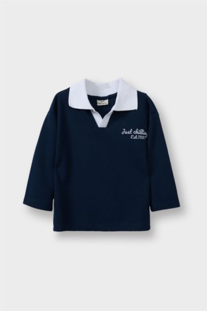 Gömlek Yaka Baskılı Waffle Sweatshirt Erkek Bebek