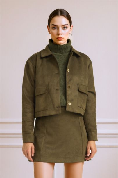 Shirt Collar Suede Blazer