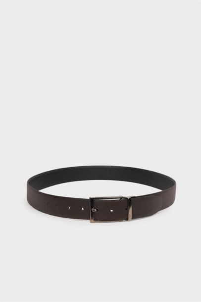 Erkek Çift Taraflı Toka Suni Deri Klasik Kemer