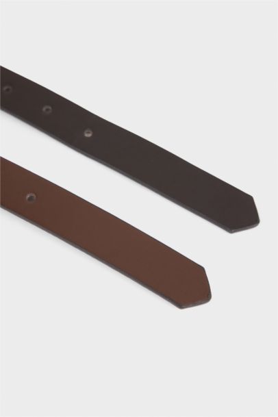 Erkek Oval Toka Suni Deri 2'li Klasik Kemer