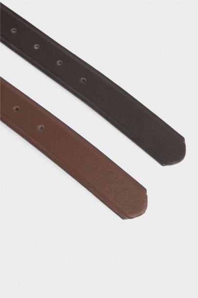 Erkek Dikdörtgen Toka Suni Deri 2'li Klasik Kemer